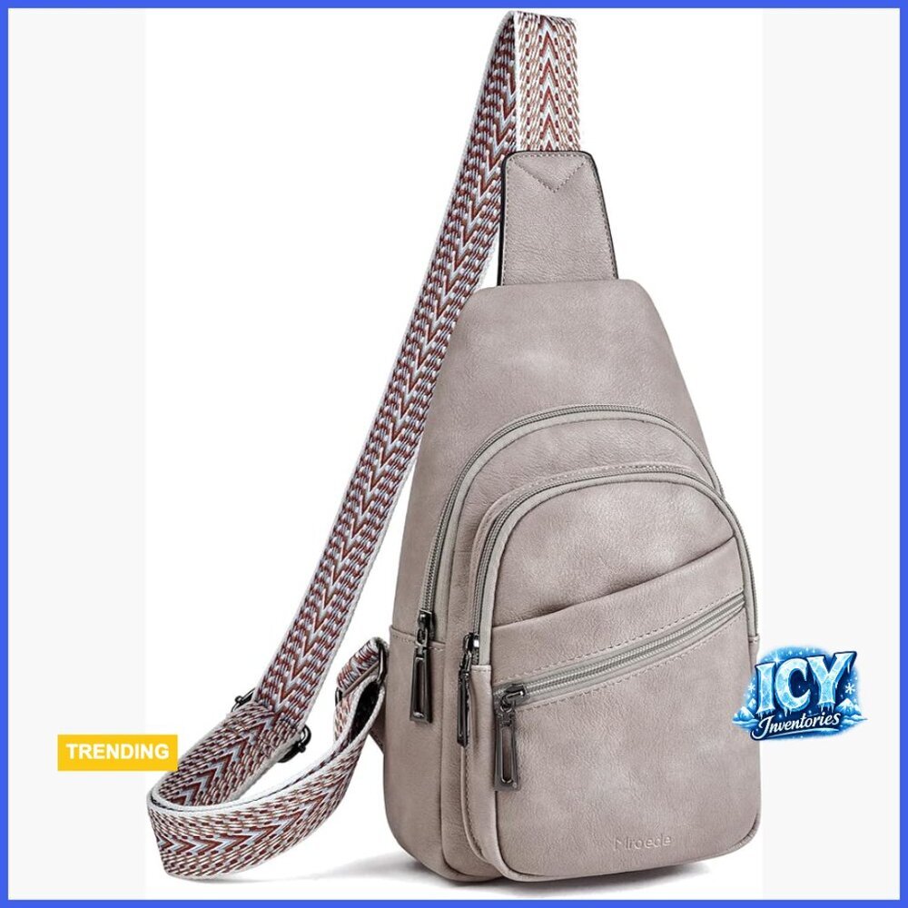 Vegan PU Leather Crossbody Sling Bag with Adjustable Strap